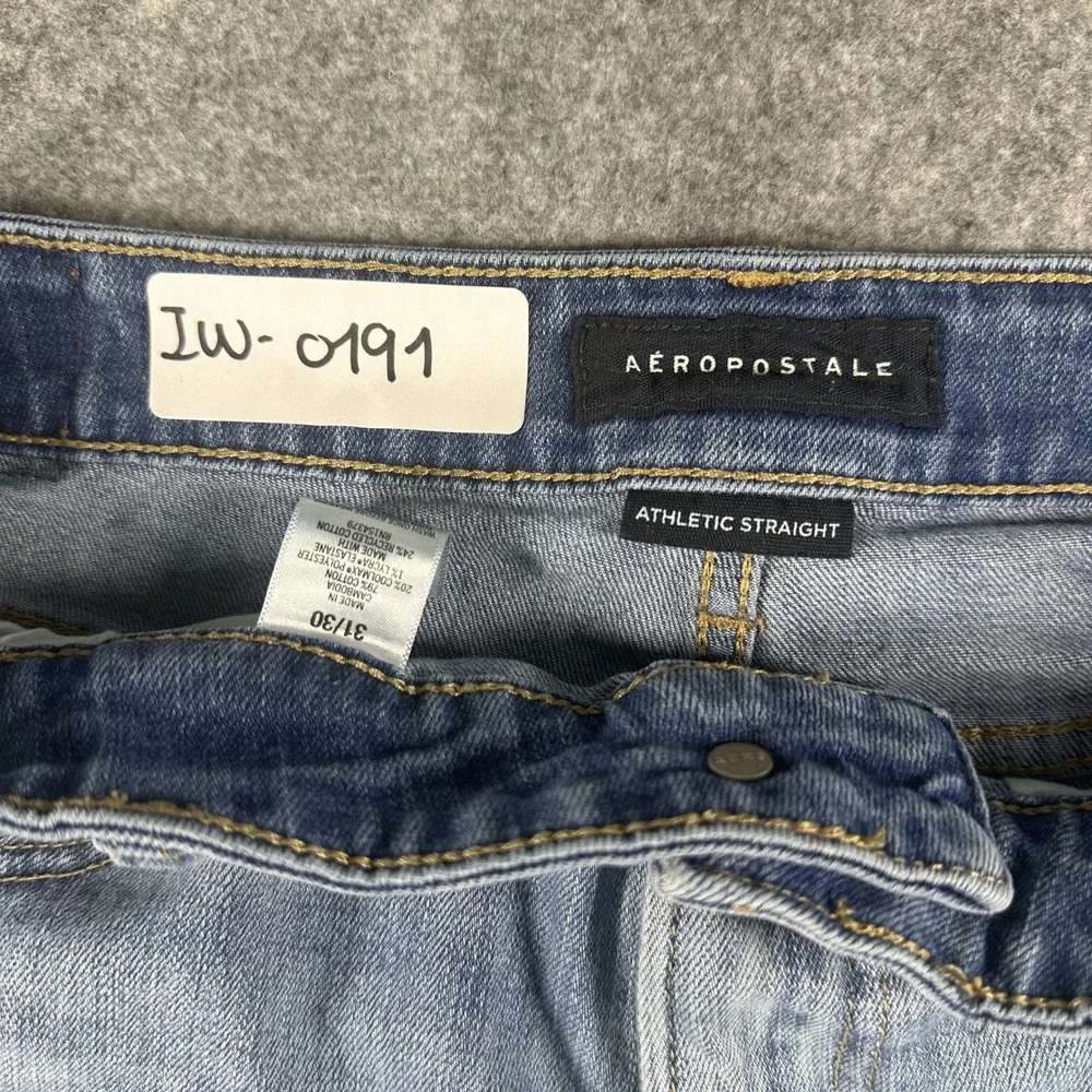 Aeropostale Athletic‎ Straight Jeans 31/30 Blue Light Wash Stretch Denim
